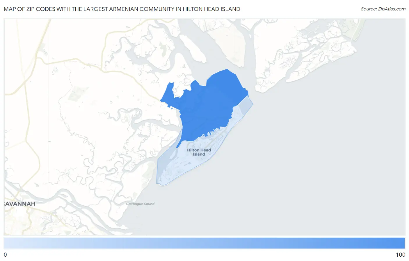 Zip Codes with the Largest Armenian Community in Hilton Head Island Map