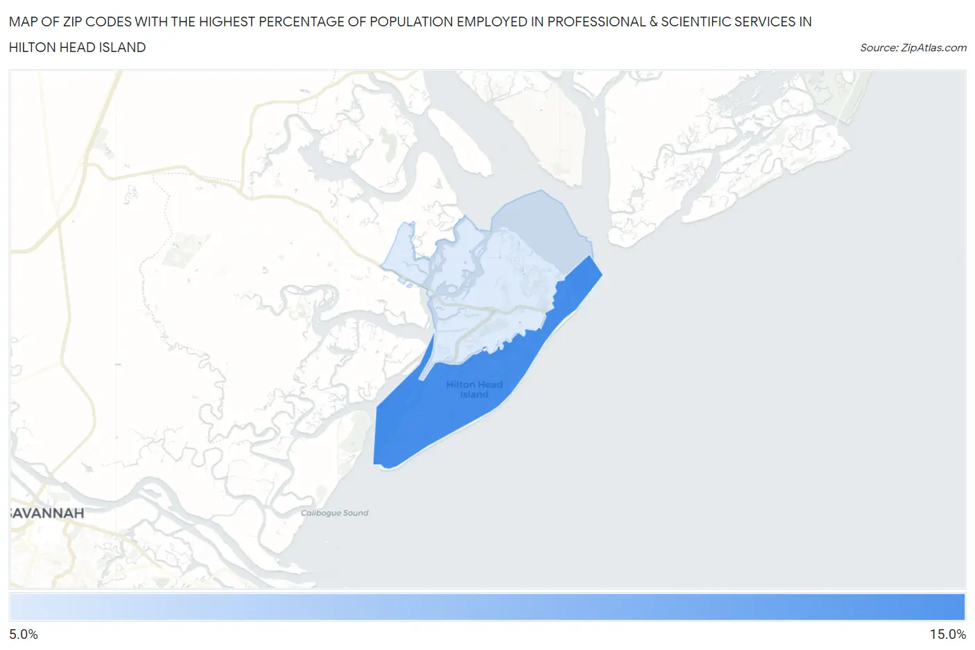 Zip Codes with the Highest Percentage of Population Employed in Professional & Scientific Services in Hilton Head Island Map