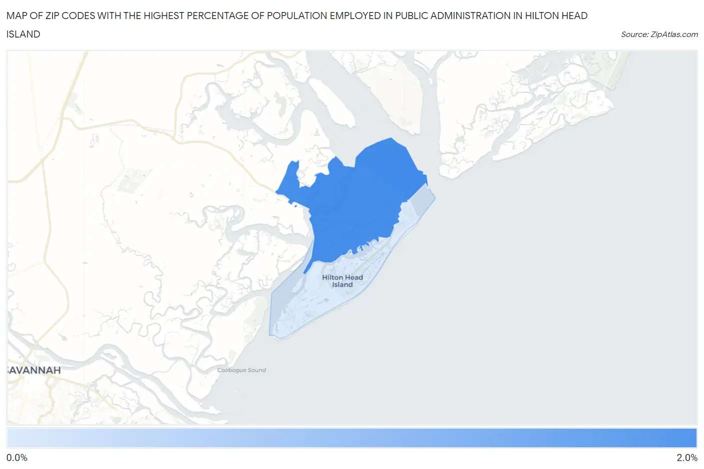 Zip Codes with the Highest Percentage of Population Employed in Public Administration in Hilton Head Island Map