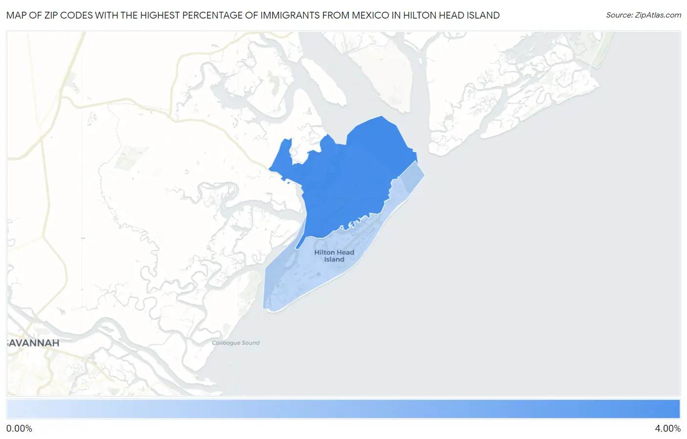 Zip Codes with the Highest Percentage of Immigrants from Mexico in Hilton Head Island Map