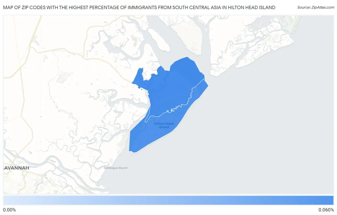 Zip Codes with the Highest Percentage of Immigrants from South Central Asia in Hilton Head Island Map