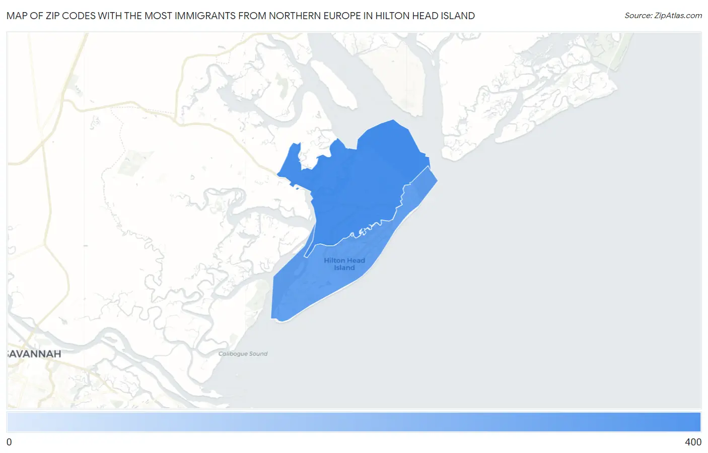 Zip Codes with the Most Immigrants from Northern Europe in Hilton Head Island Map