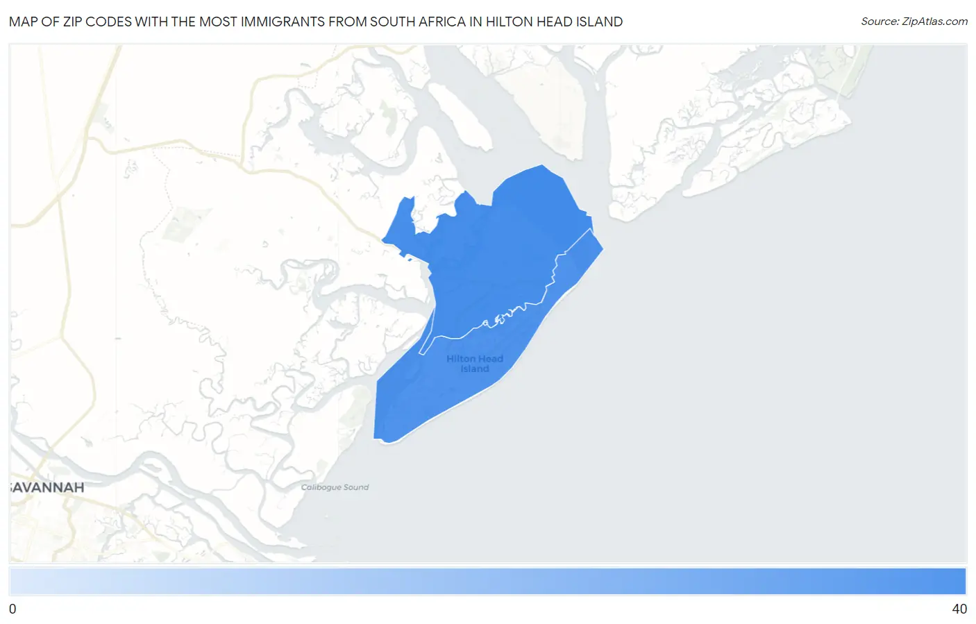 Zip Codes with the Most Immigrants from South Africa in Hilton Head Island Map