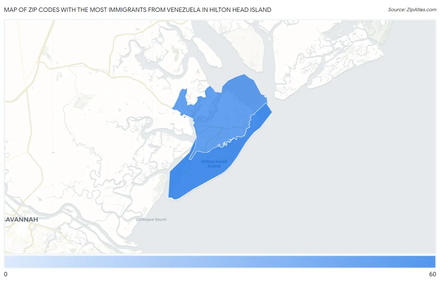 Zip Codes with the Most Immigrants from Venezuela in Hilton Head Island Map
