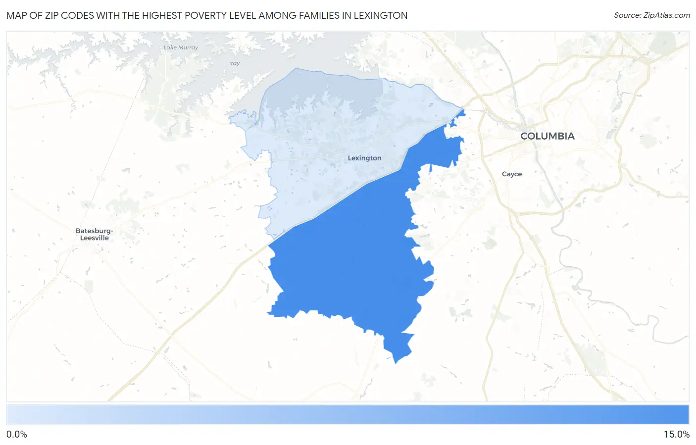 Zip Codes with the Highest Poverty Level Among Families in Lexington Map
