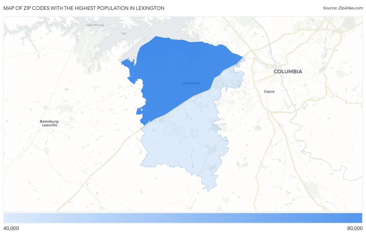 Zip Codes with the Highest Population in Lexington Map