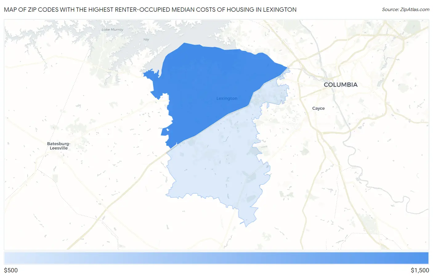 Zip Codes with the Highest Renter-Occupied Median Costs of Housing in Lexington Map