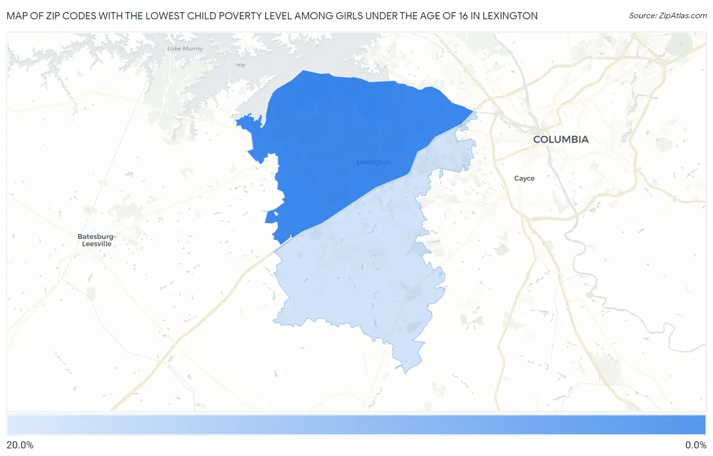 Zip Codes with the Lowest Child Poverty Level Among Girls Under the Age of 16 in Lexington Map