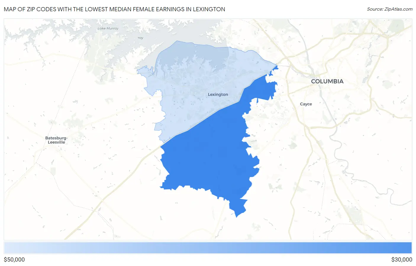 Zip Codes with the Lowest Median Female Earnings in Lexington Map