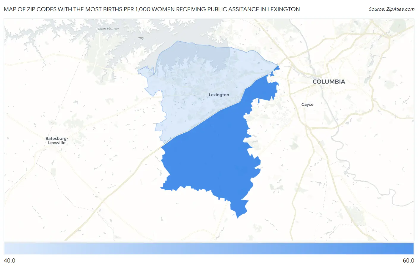 Zip Codes with the Most Births per 1,000 Women Receiving Public Assitance in Lexington Map