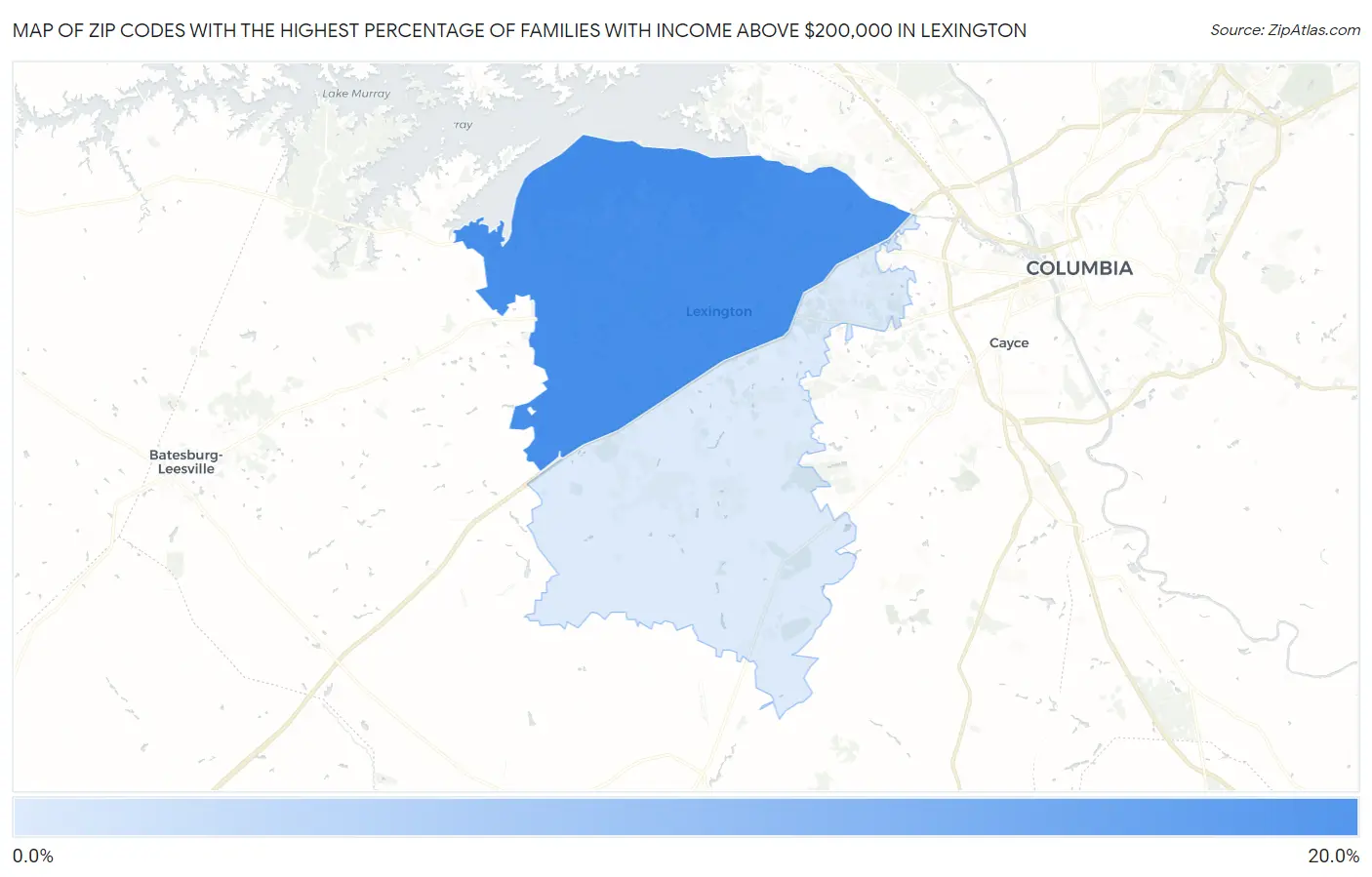 Zip Codes with the Highest Percentage of Families with Income Above $200,000 in Lexington Map