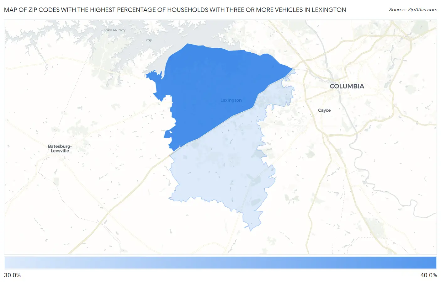 Zip Codes with the Highest Percentage of Households With Three or more Vehicles in Lexington Map