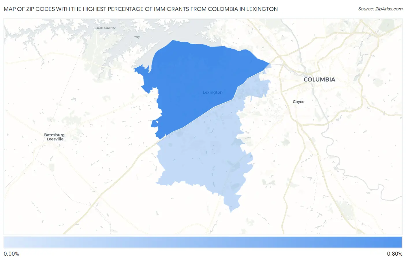 Zip Codes with the Highest Percentage of Immigrants from Colombia in Lexington Map