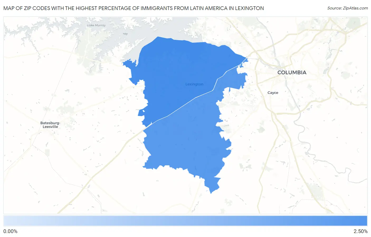 Zip Codes with the Highest Percentage of Immigrants from Latin America in Lexington Map