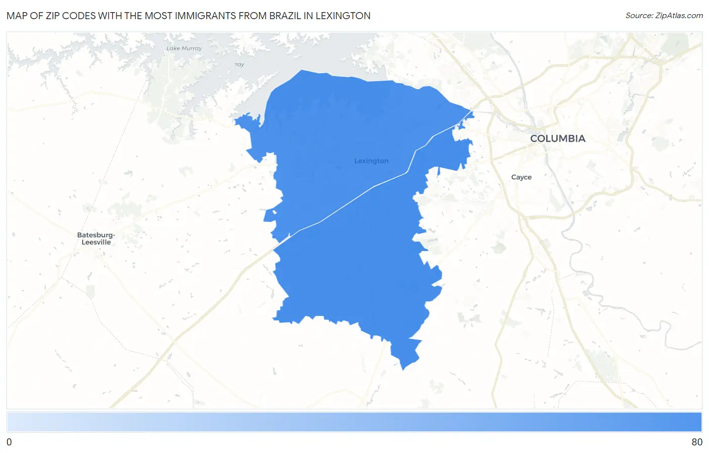 Zip Codes with the Most Immigrants from Brazil in Lexington Map