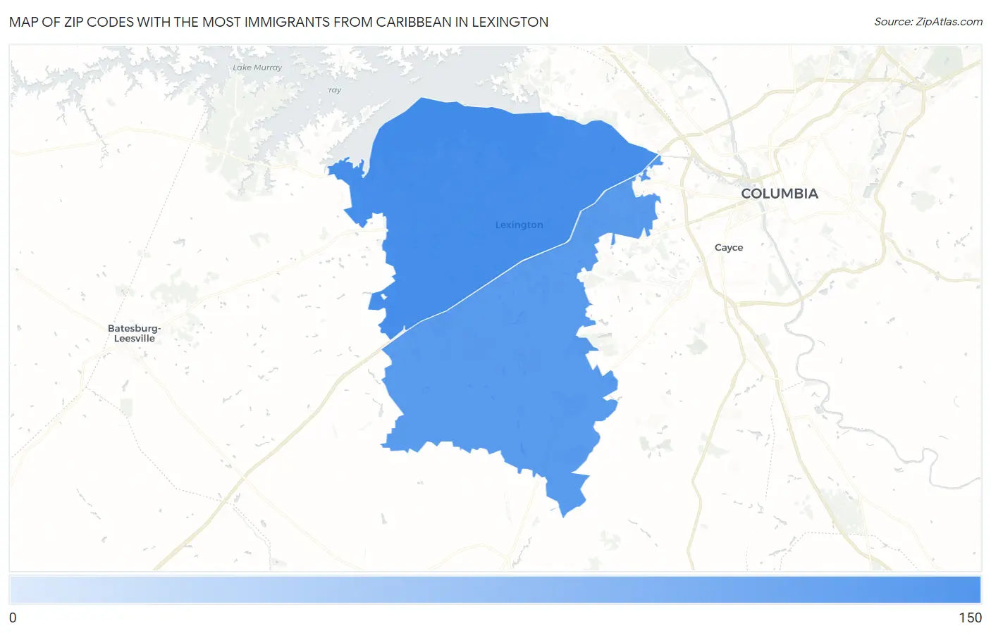 Zip Codes with the Most Immigrants from Caribbean in Lexington Map