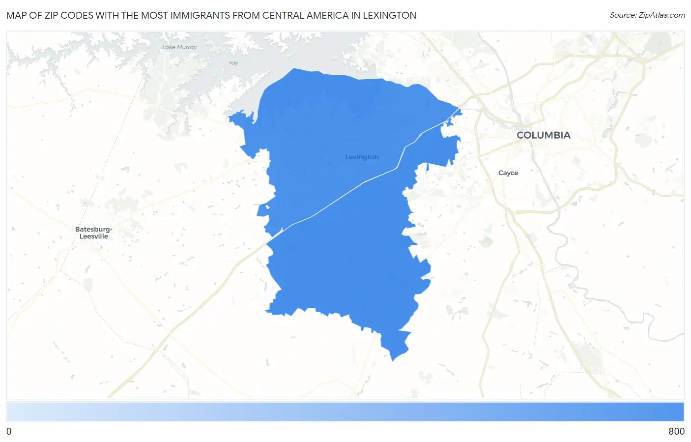 Zip Codes with the Most Immigrants from Central America in Lexington Map