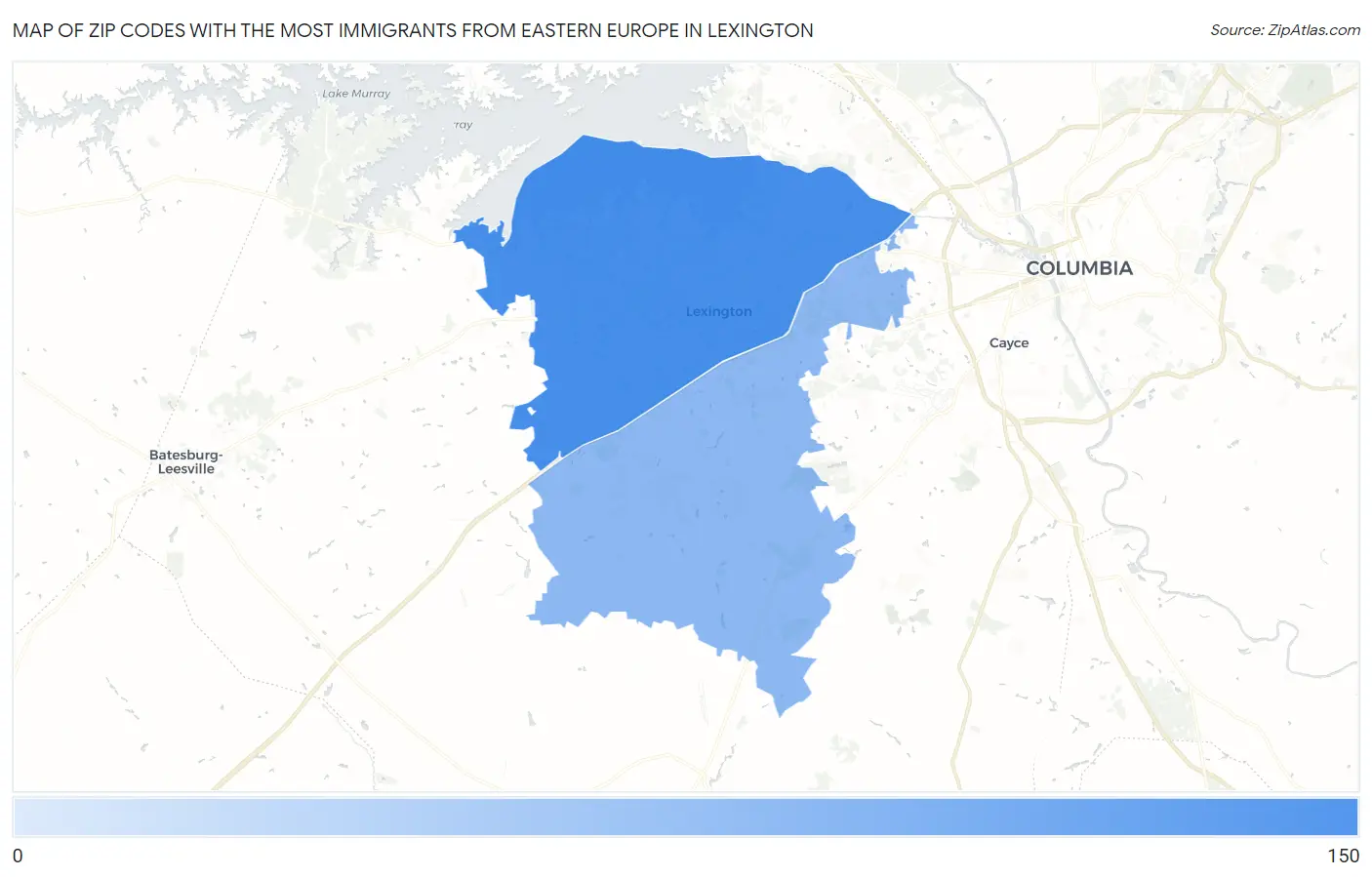 Zip Codes with the Most Immigrants from Eastern Europe in Lexington Map