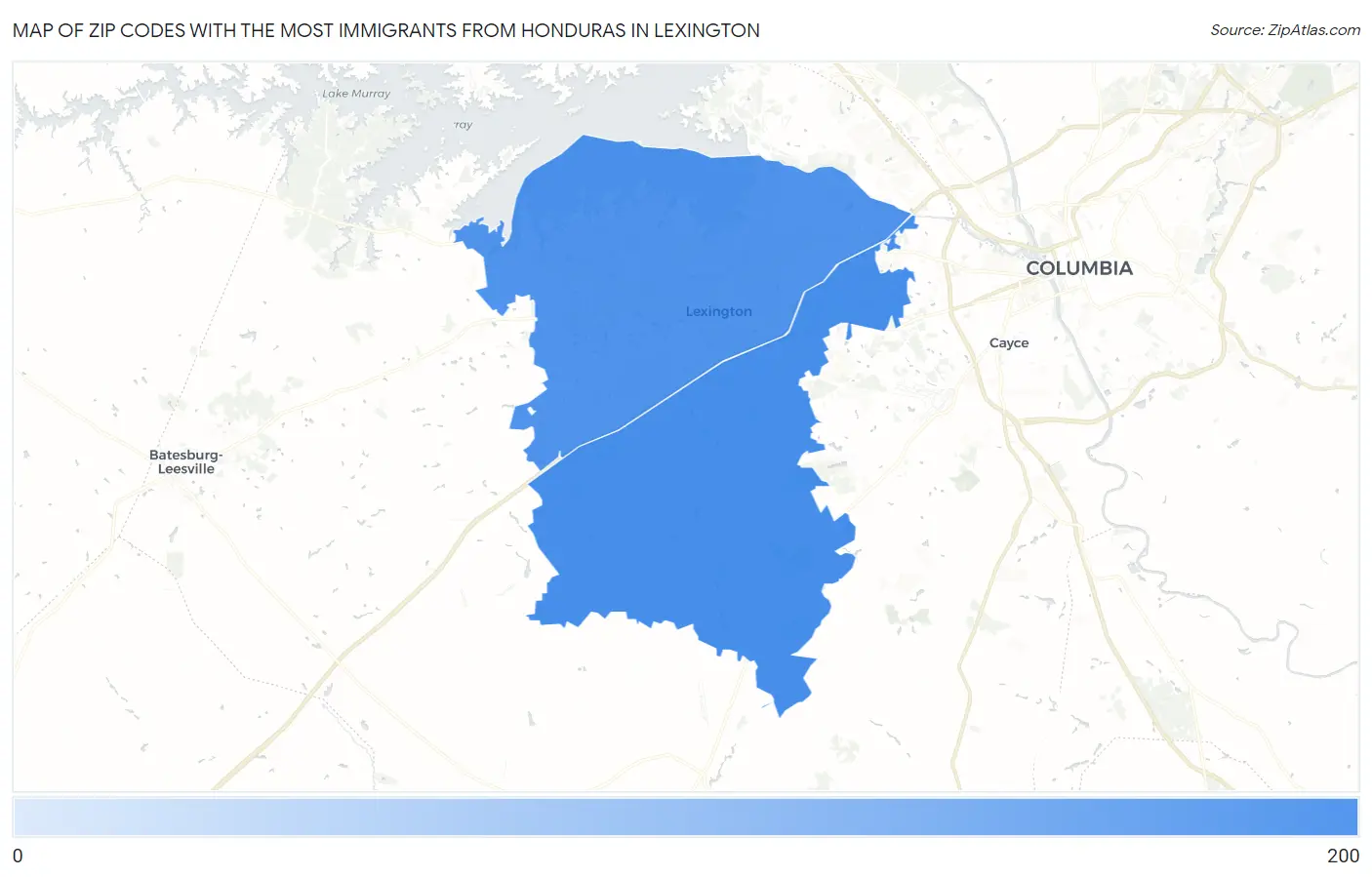 Zip Codes with the Most Immigrants from Honduras in Lexington Map