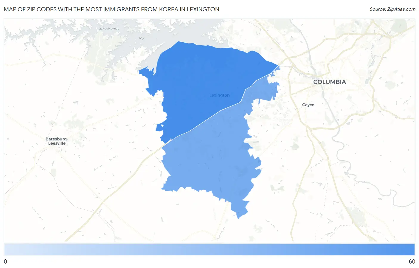 Zip Codes with the Most Immigrants from Korea in Lexington Map