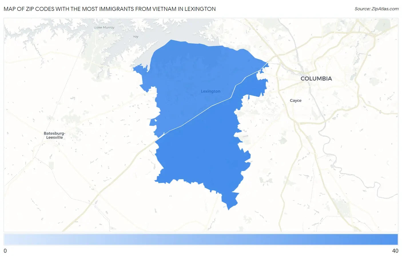 Zip Codes with the Most Immigrants from Vietnam in Lexington Map