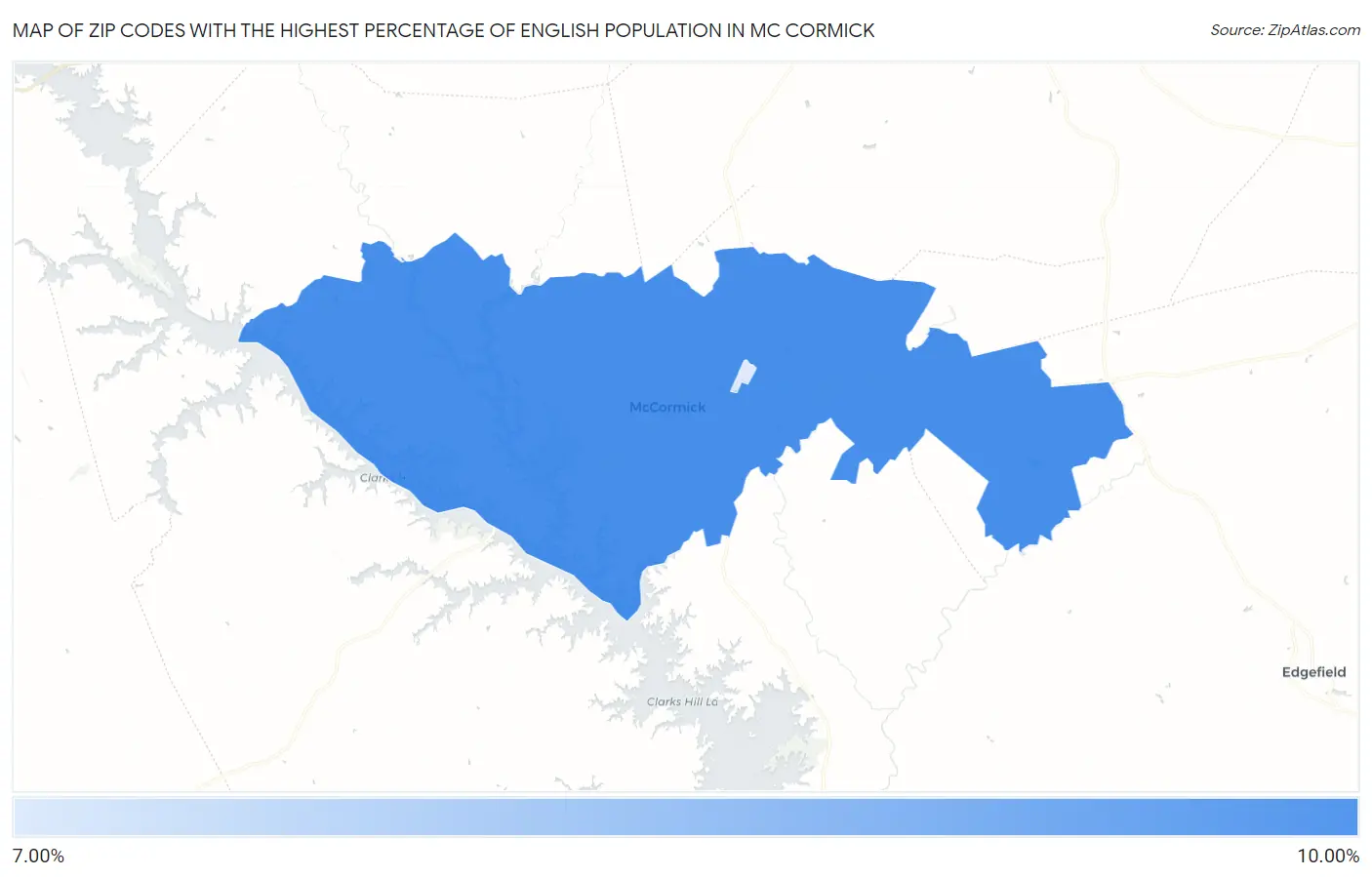 Zip Codes with the Highest Percentage of English Population in Mc Cormick Map