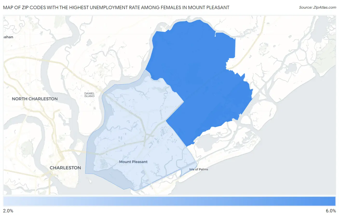 Zip Codes with the Highest Unemployment Rate Among Females in Mount Pleasant Map