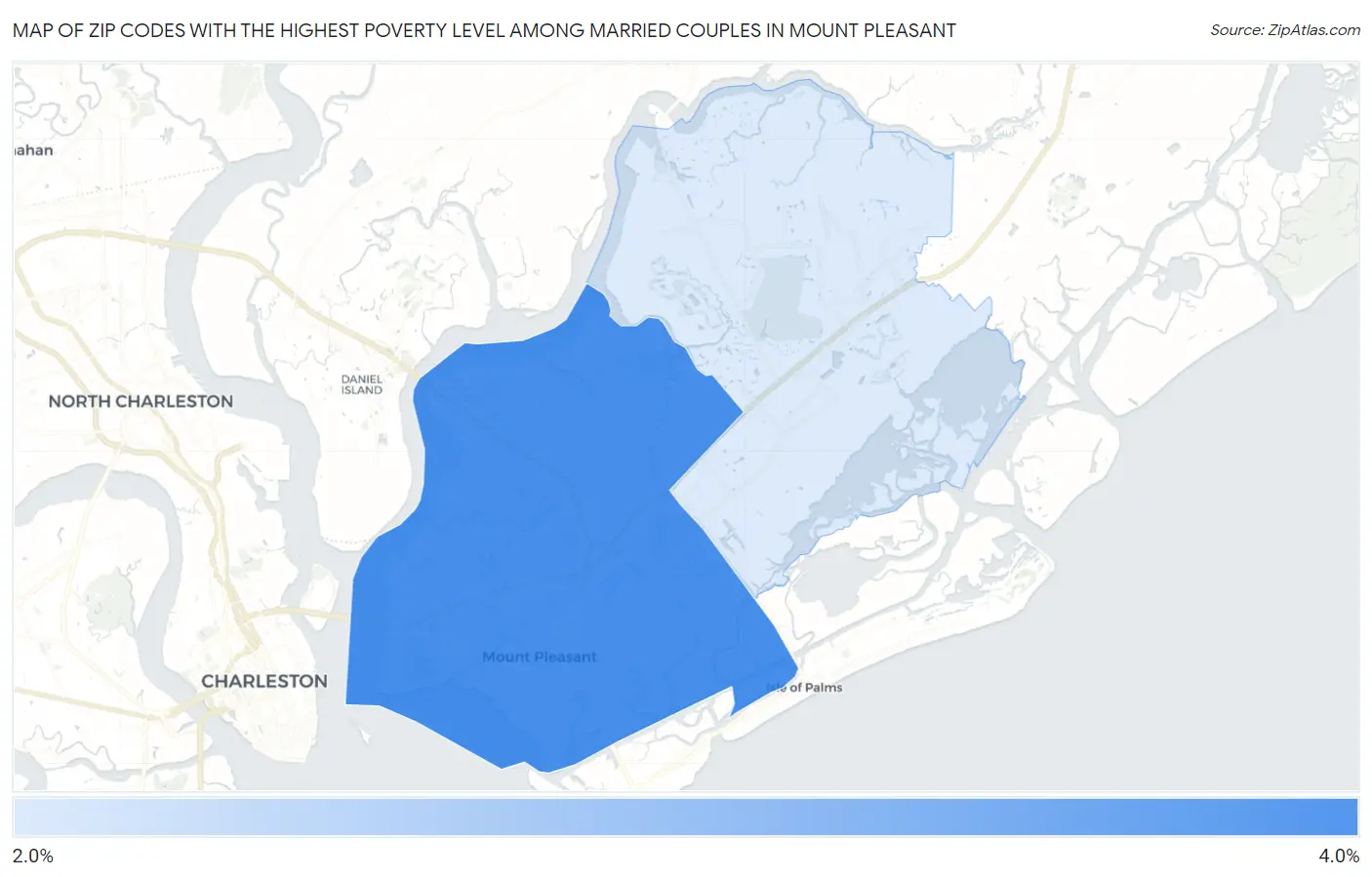 Zip Codes with the Highest Poverty Level Among Married Couples in Mount Pleasant Map