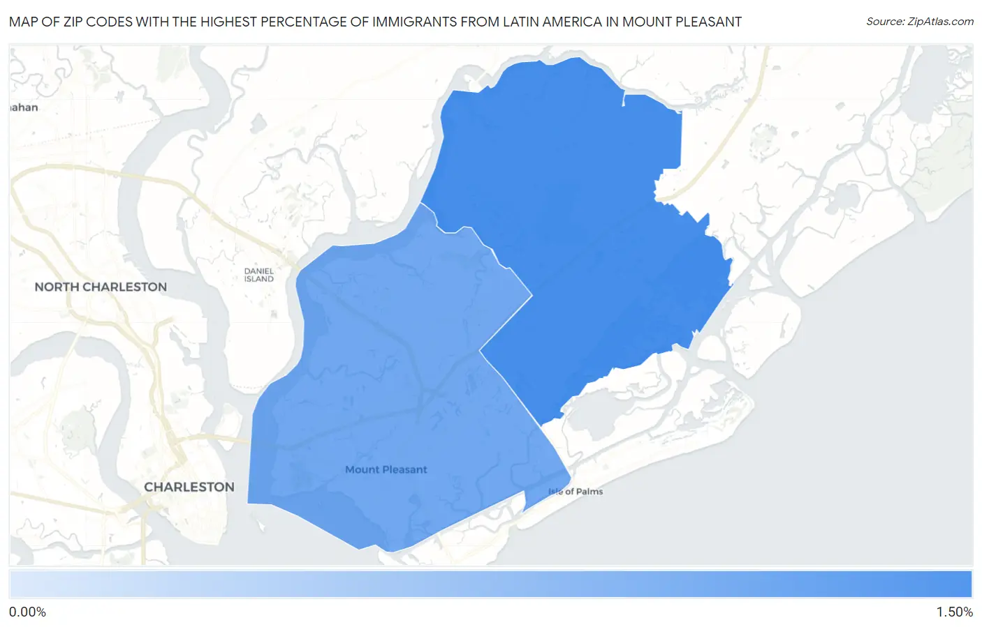 Zip Codes with the Highest Percentage of Immigrants from Latin America in Mount Pleasant Map