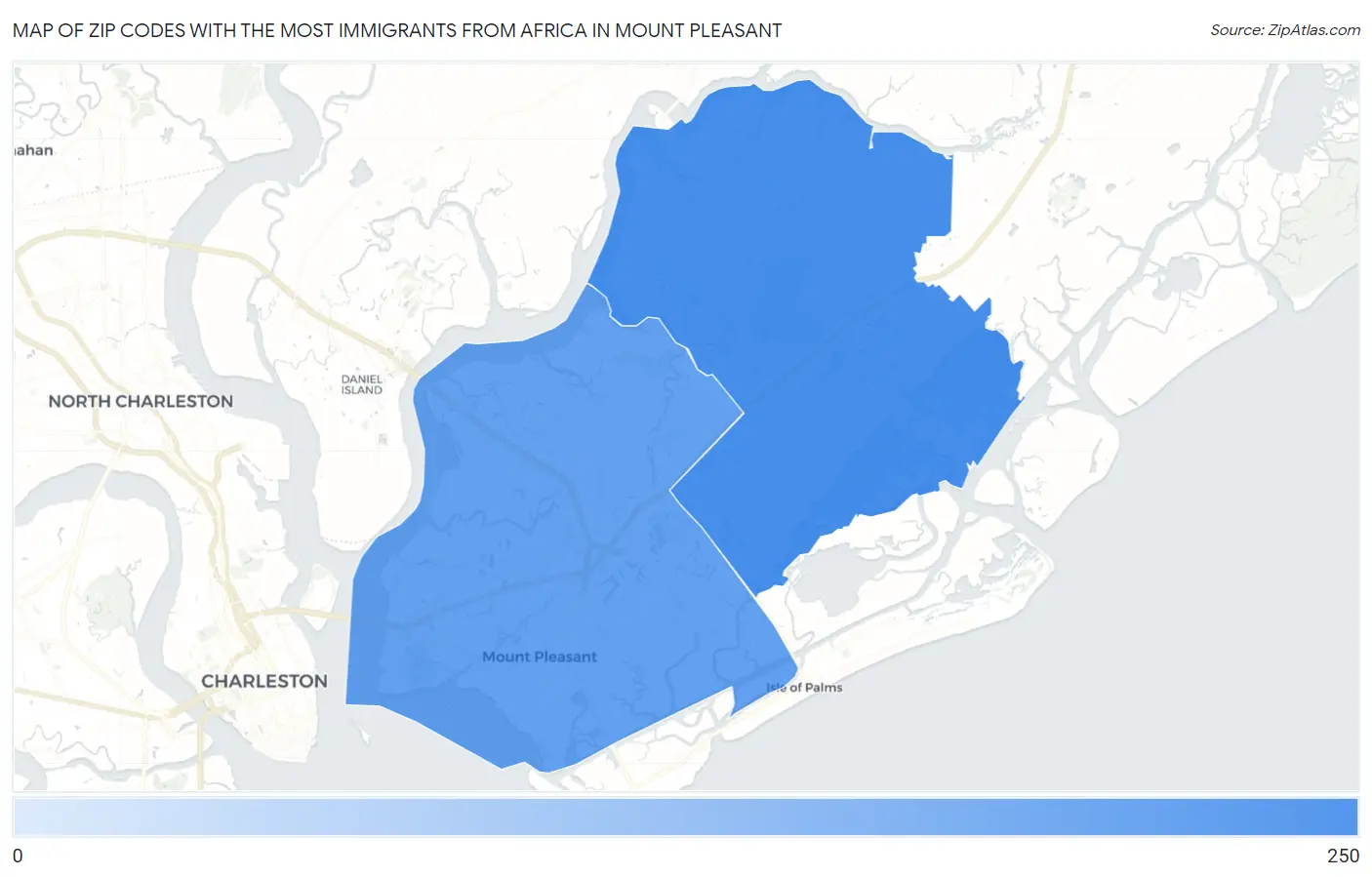Zip Codes with the Most Immigrants from Africa in Mount Pleasant Map