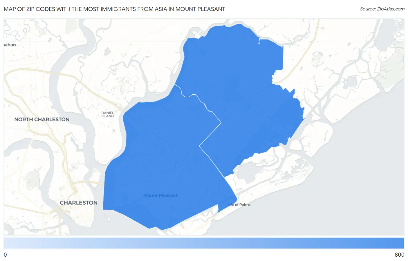 Zip Codes with the Most Immigrants from Asia in Mount Pleasant Map