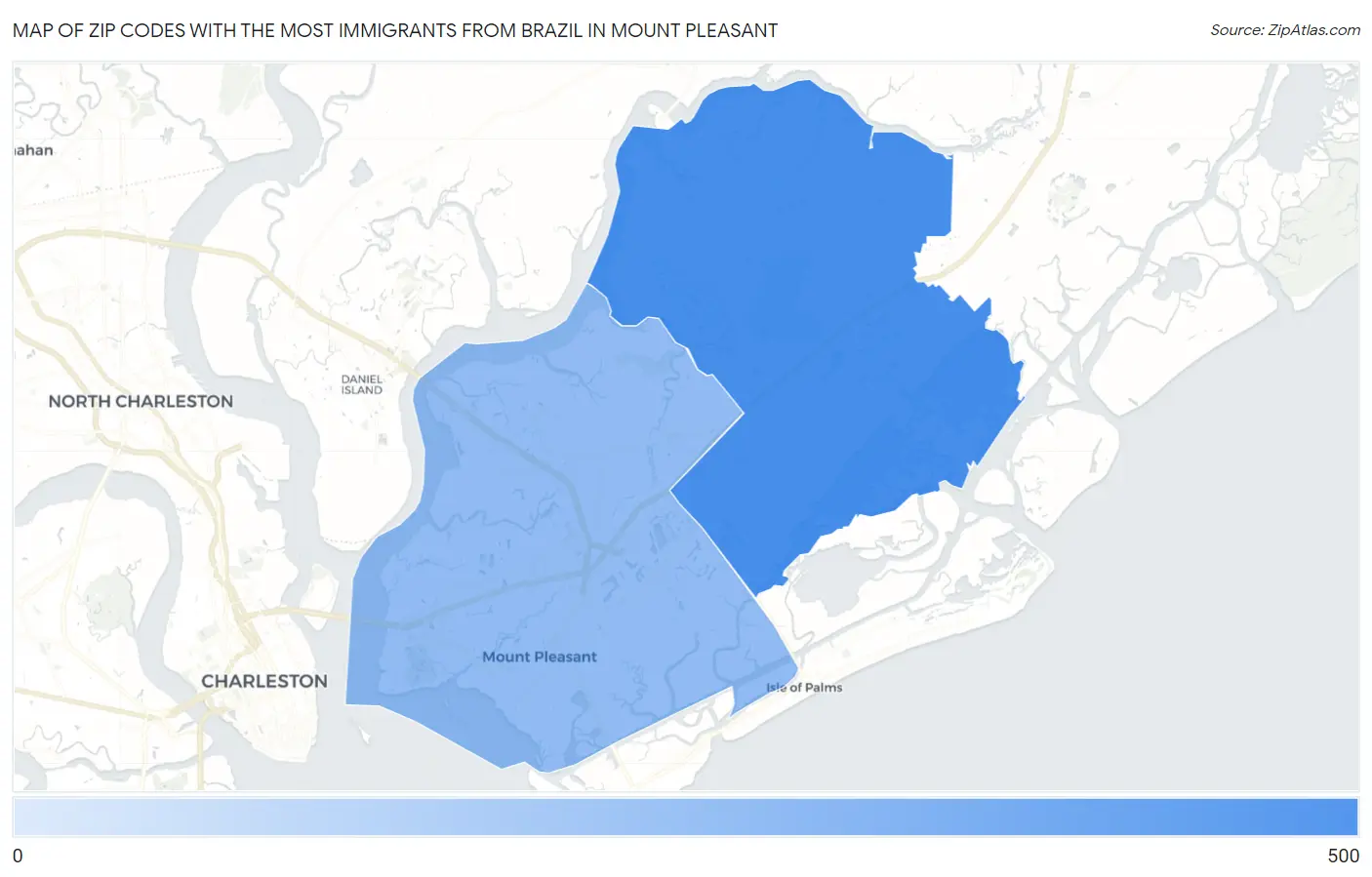 Zip Codes with the Most Immigrants from Brazil in Mount Pleasant Map