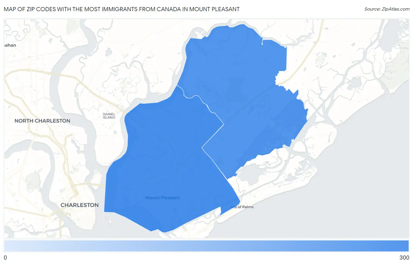 Zip Codes with the Most Immigrants from Canada in Mount Pleasant Map