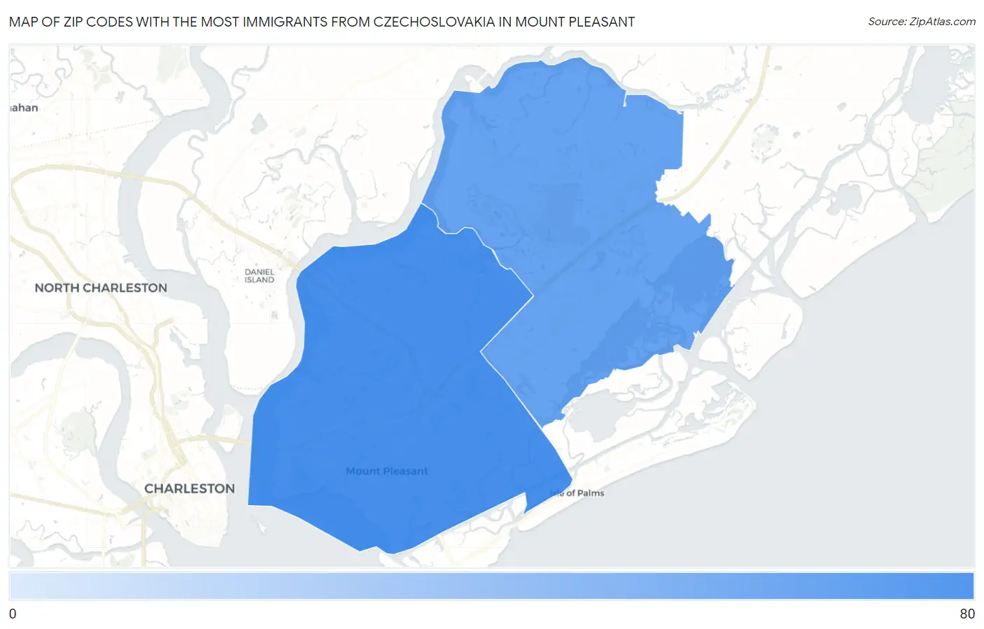 Zip Codes with the Most Immigrants from Czechoslovakia in Mount Pleasant Map