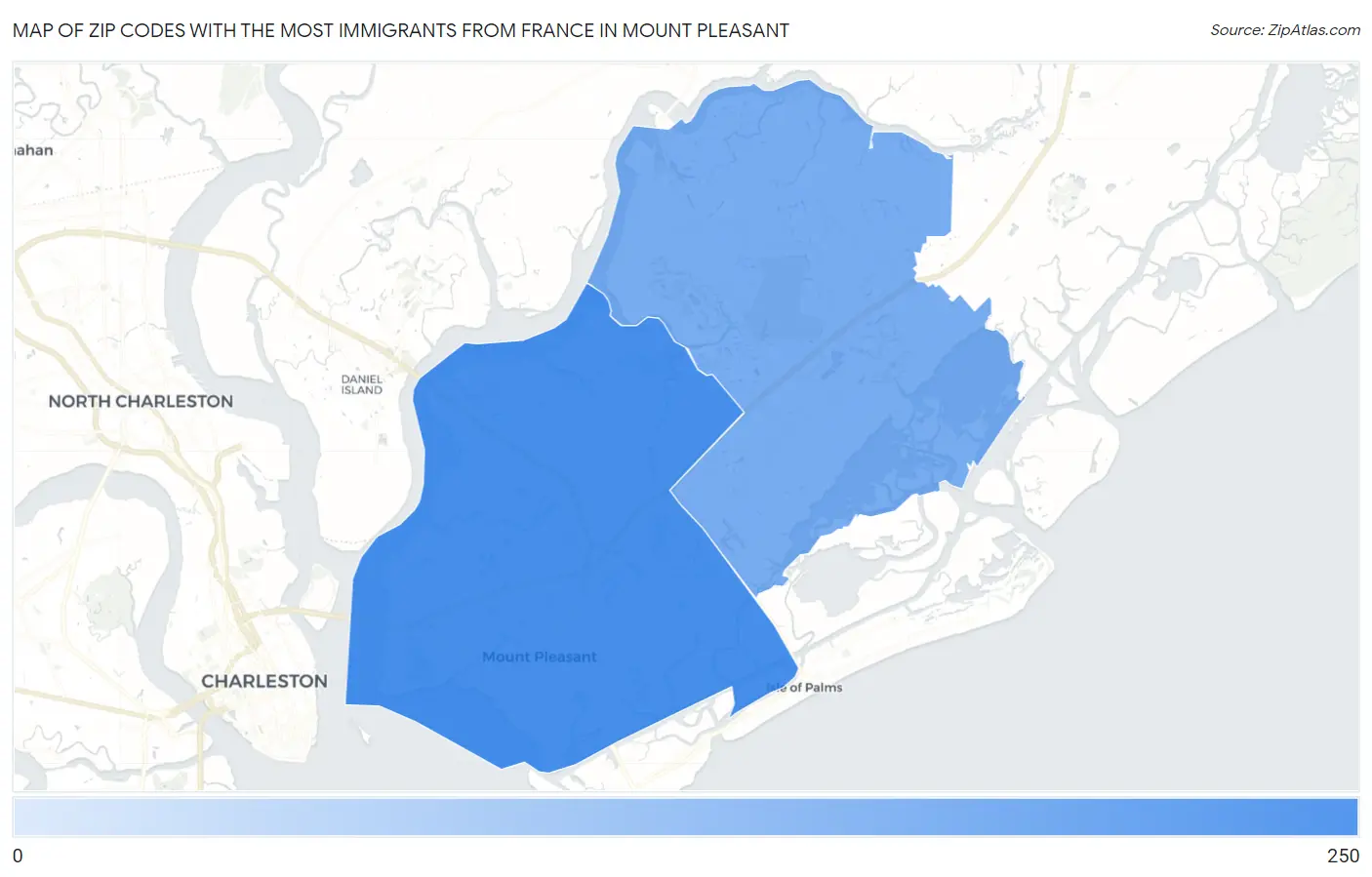 Zip Codes with the Most Immigrants from France in Mount Pleasant Map