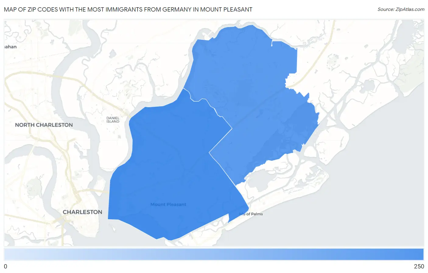 Zip Codes with the Most Immigrants from Germany in Mount Pleasant Map