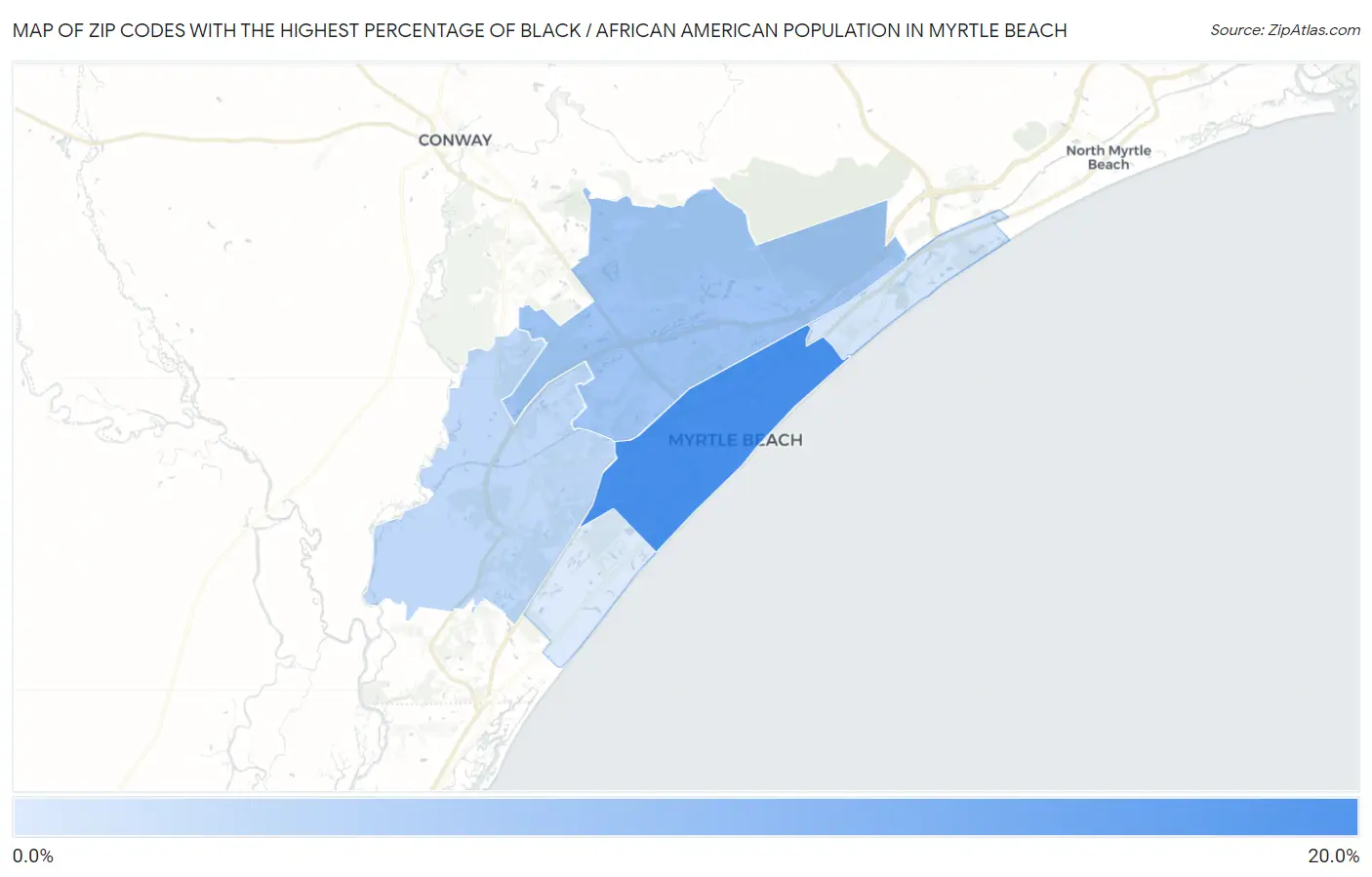Zip Codes with the Highest Percentage of Black / African American Population in Myrtle Beach Map