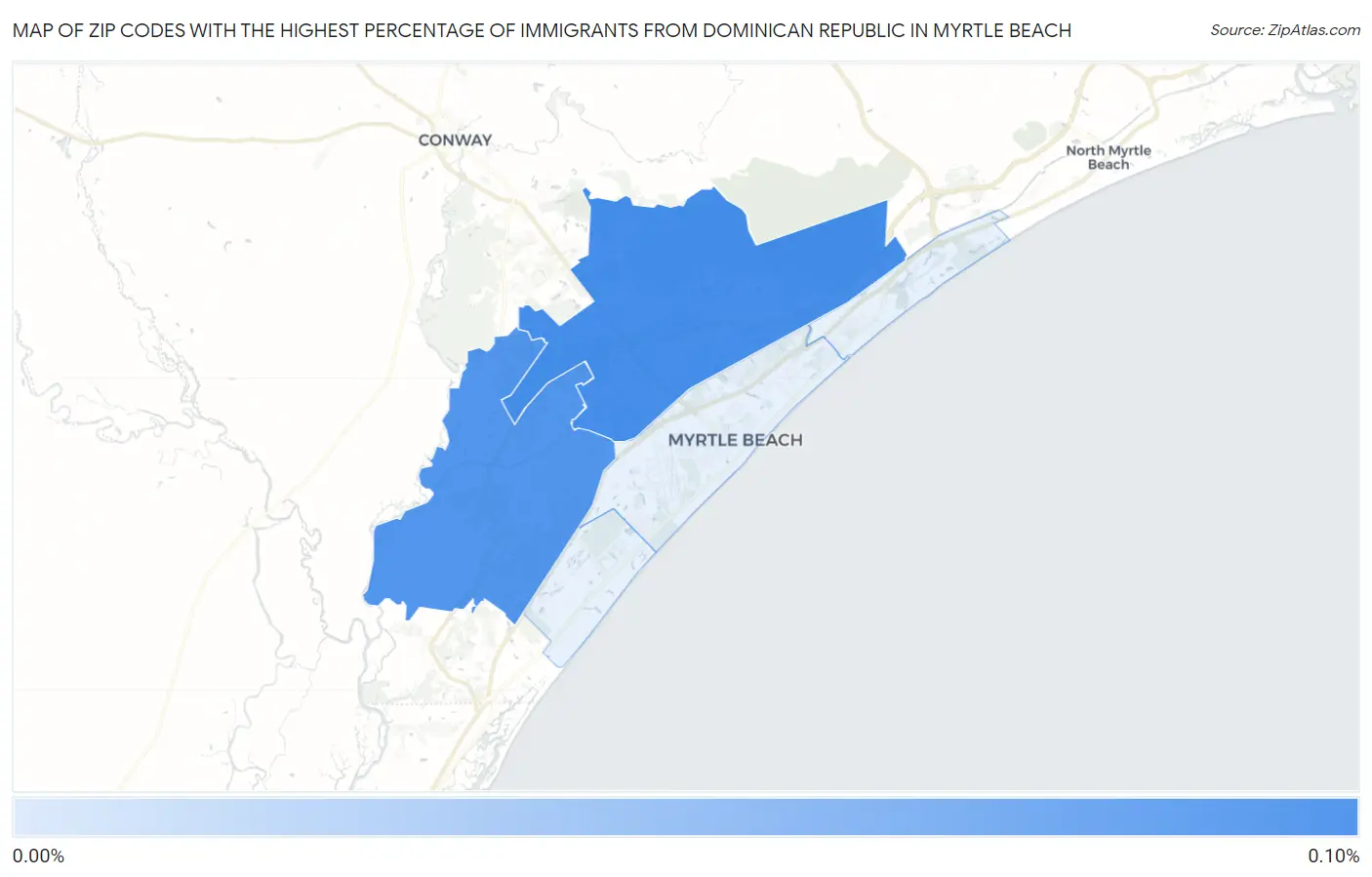 Zip Codes with the Highest Percentage of Immigrants from Dominican Republic in Myrtle Beach Map
