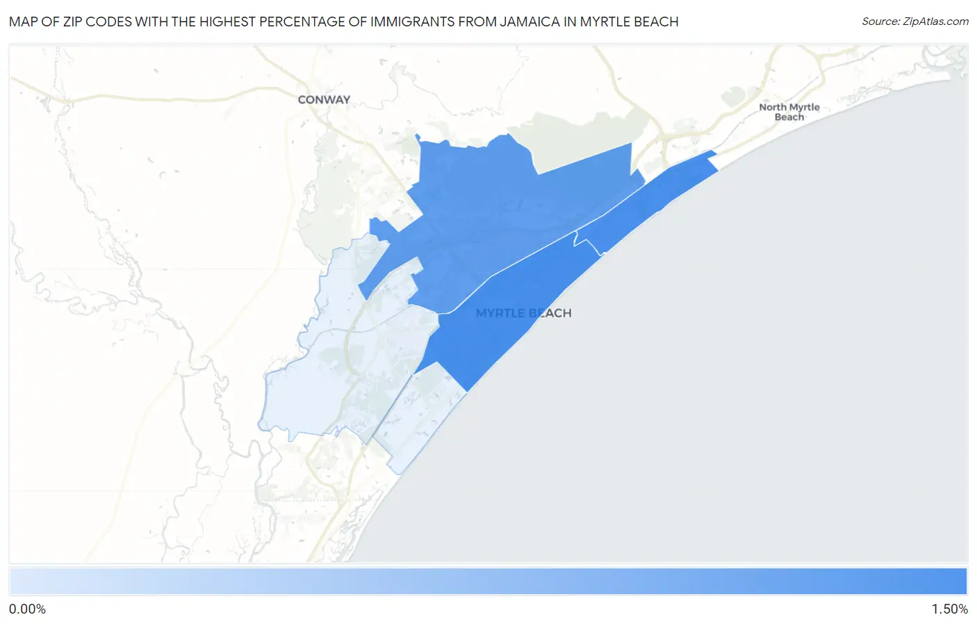 Zip Codes with the Highest Percentage of Immigrants from Jamaica in Myrtle Beach Map