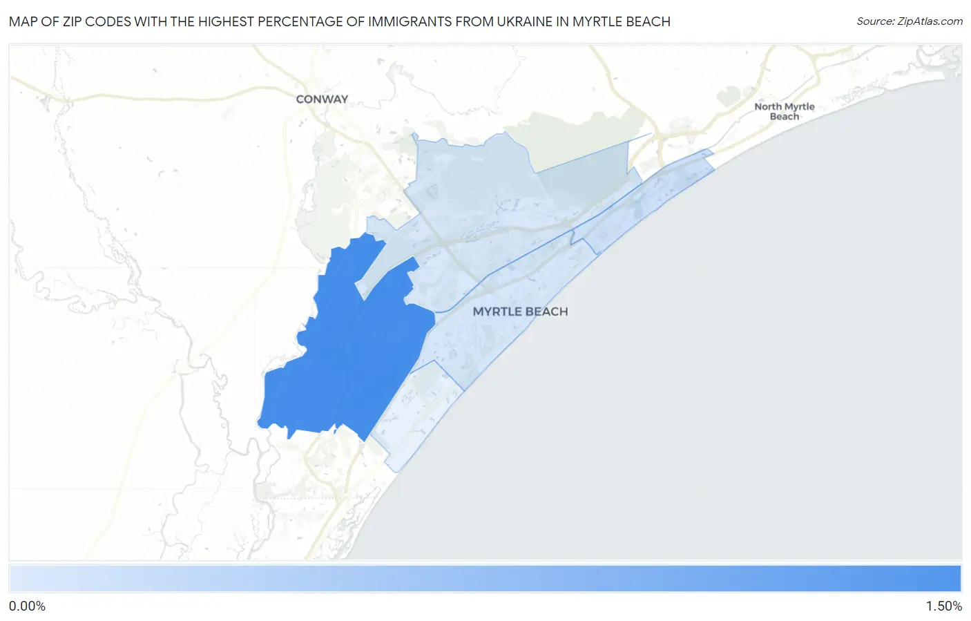 Zip Codes with the Highest Percentage of Immigrants from Ukraine in Myrtle Beach Map