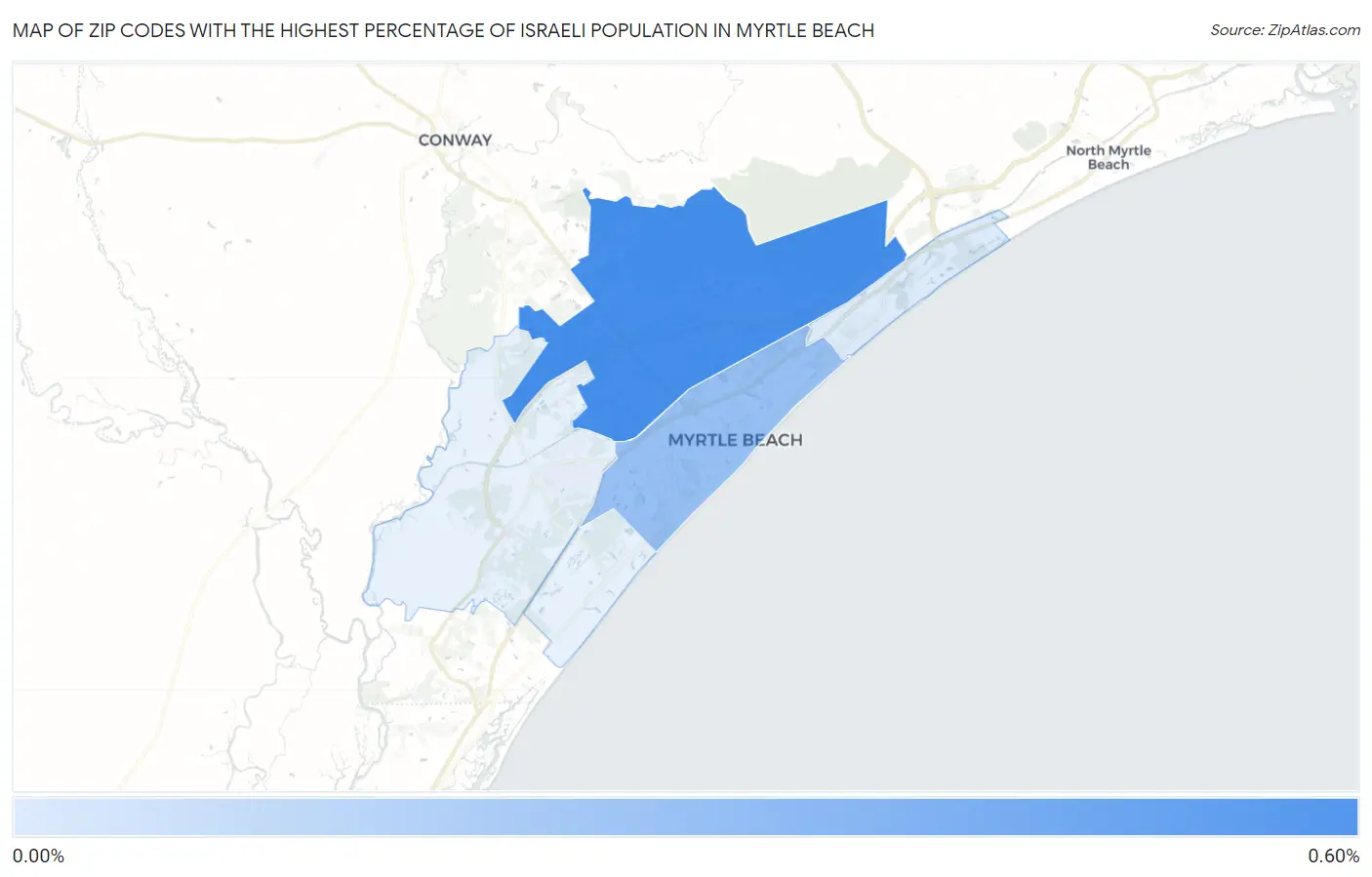 Zip Codes with the Highest Percentage of Israeli Population in Myrtle Beach Map