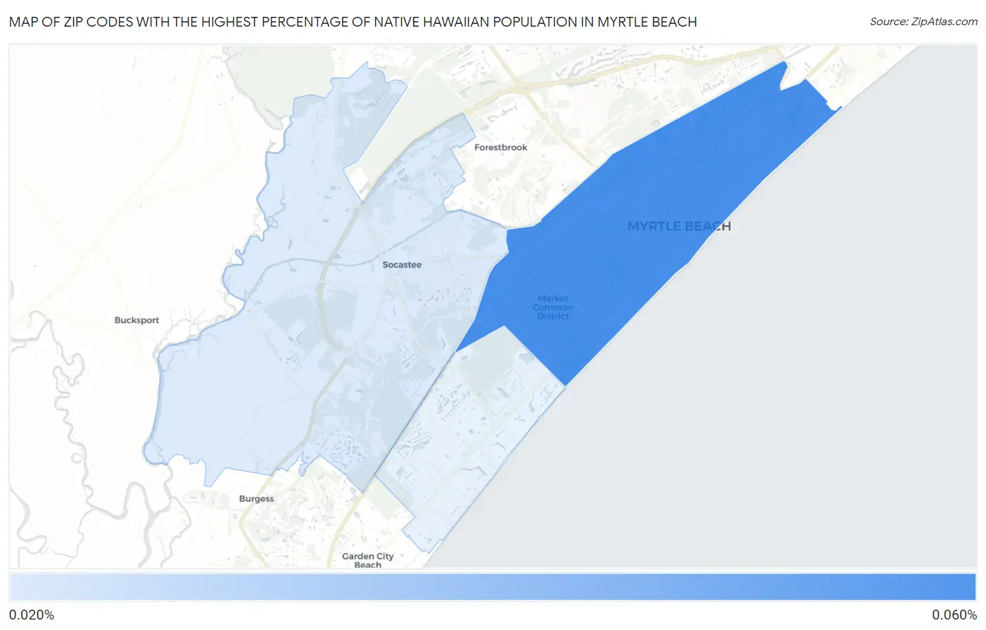 Zip Codes with the Highest Percentage of Native Hawaiian Population in Myrtle Beach Map
