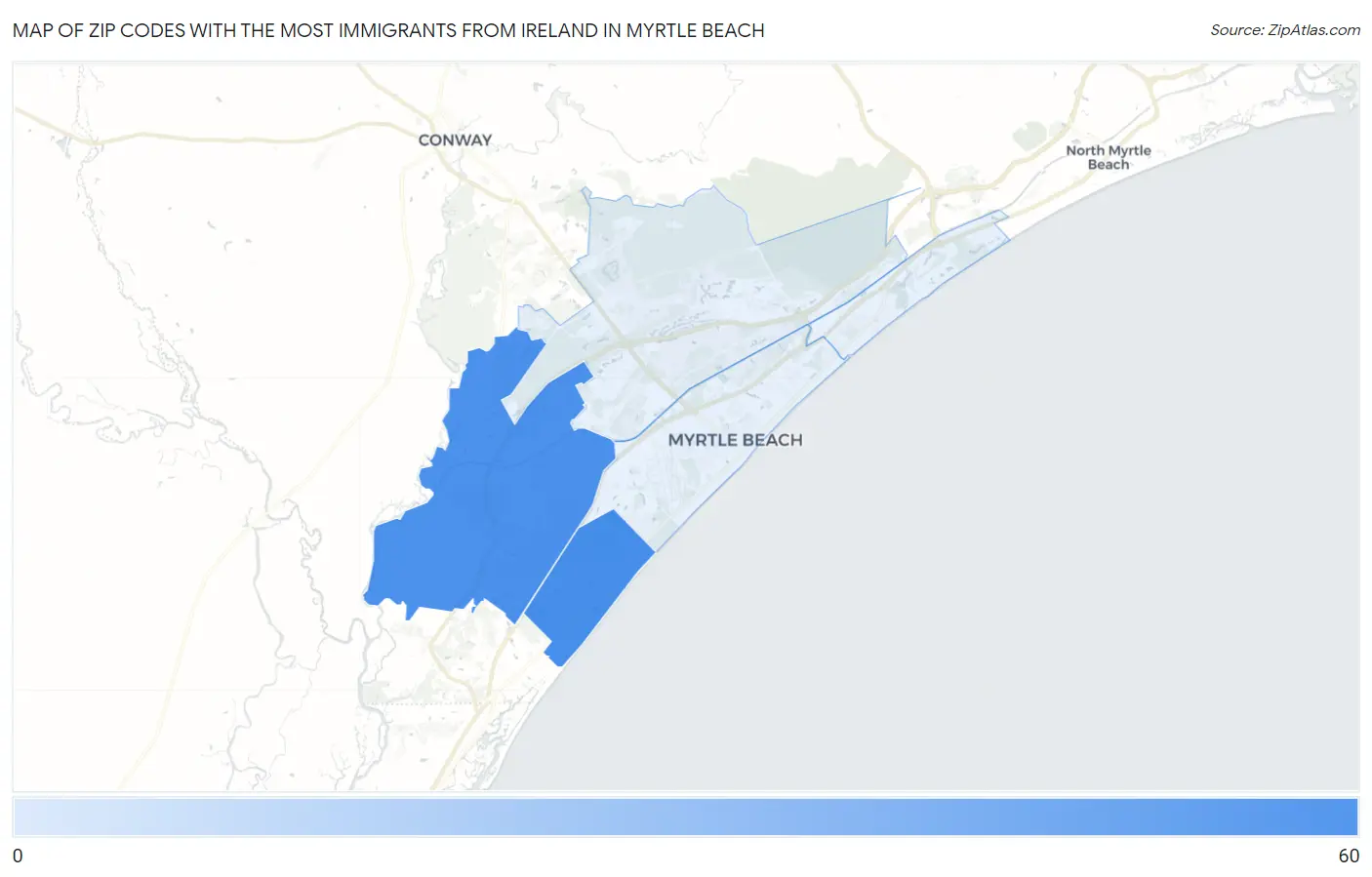 Zip Codes with the Most Immigrants from Ireland in Myrtle Beach Map
