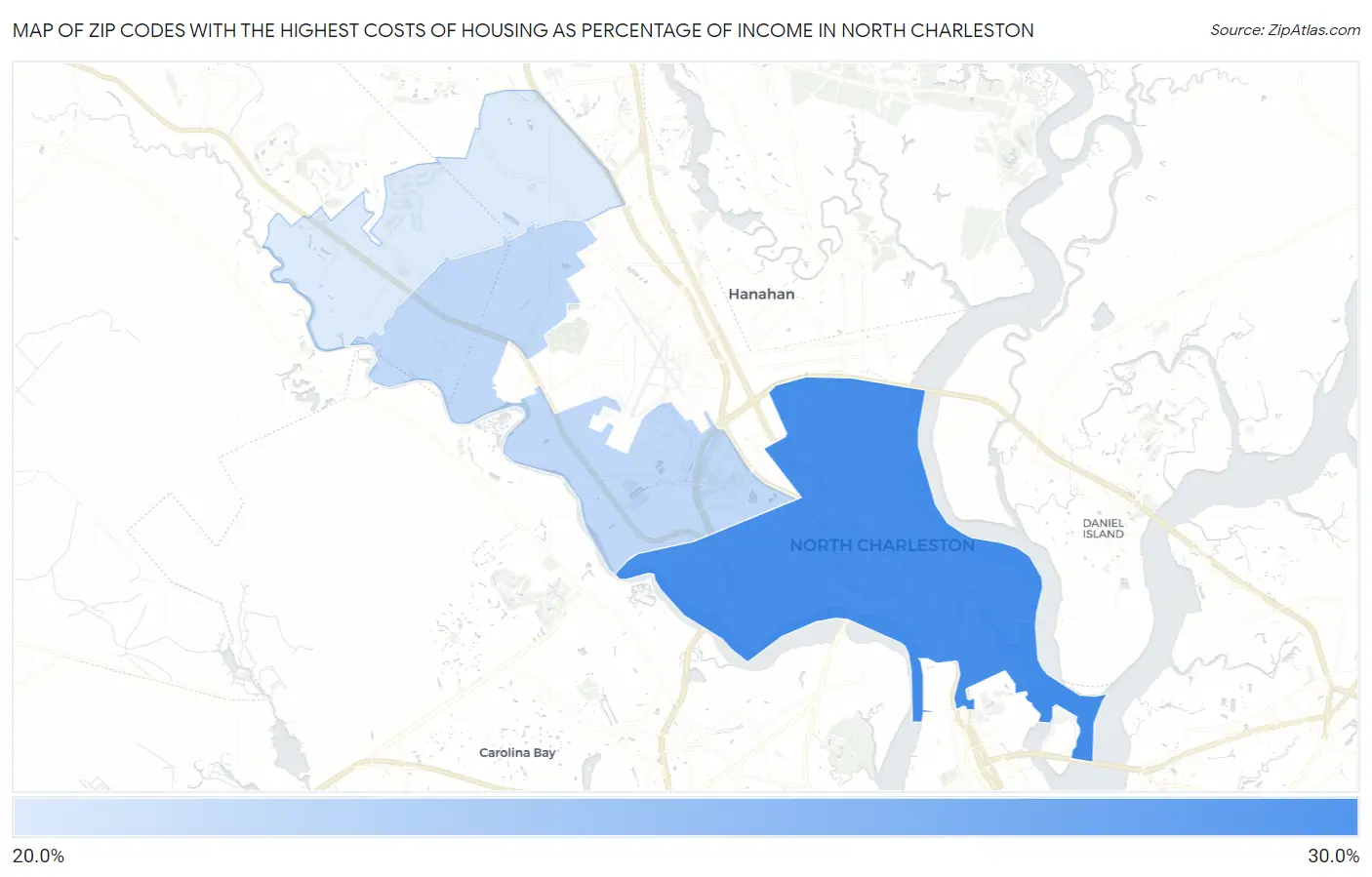 Zip Codes with the Highest Costs of Housing as Percentage of Income in North Charleston Map