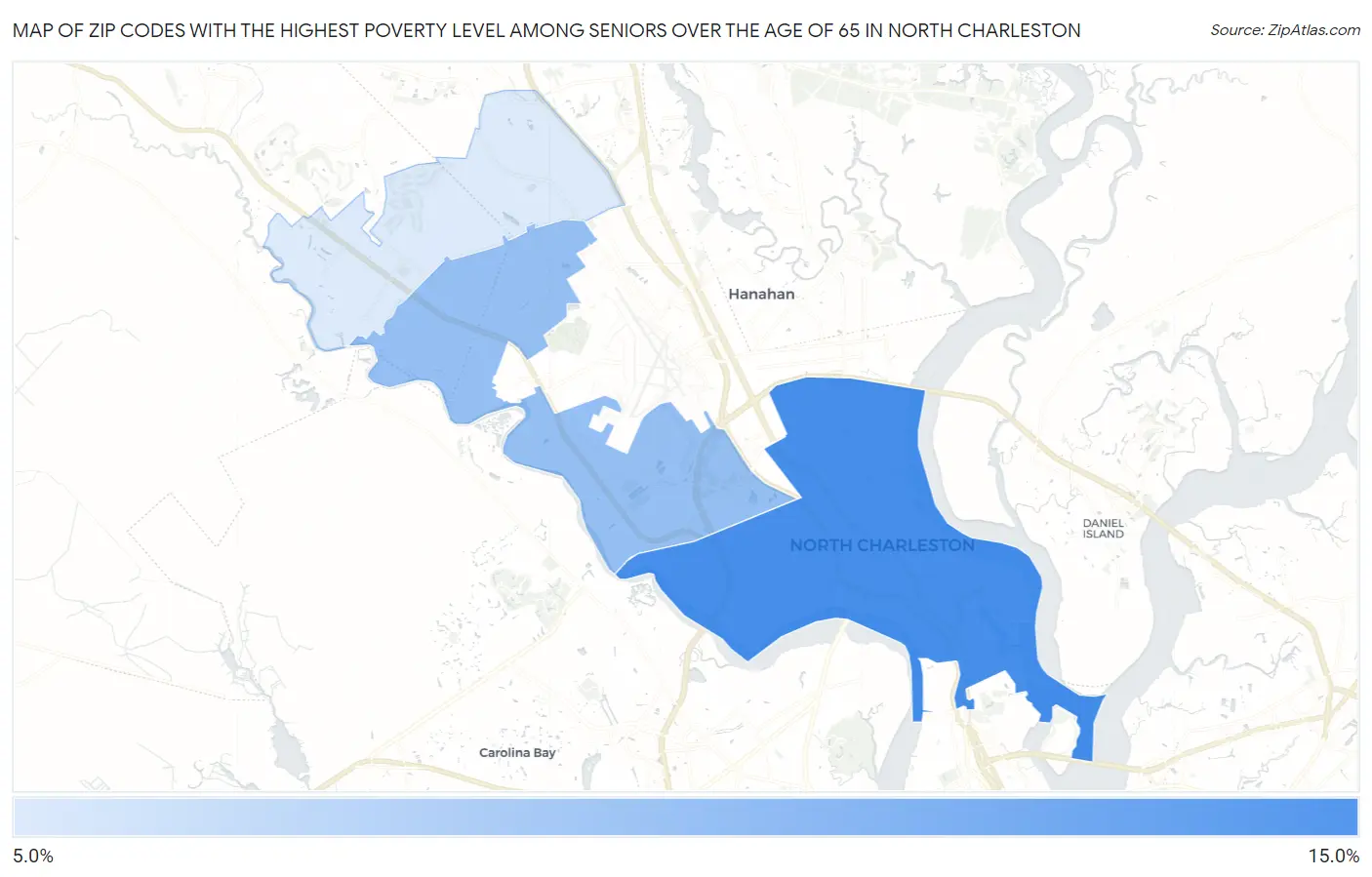 Zip Codes with the Highest Poverty Level Among Seniors Over the Age of 65 in North Charleston Map