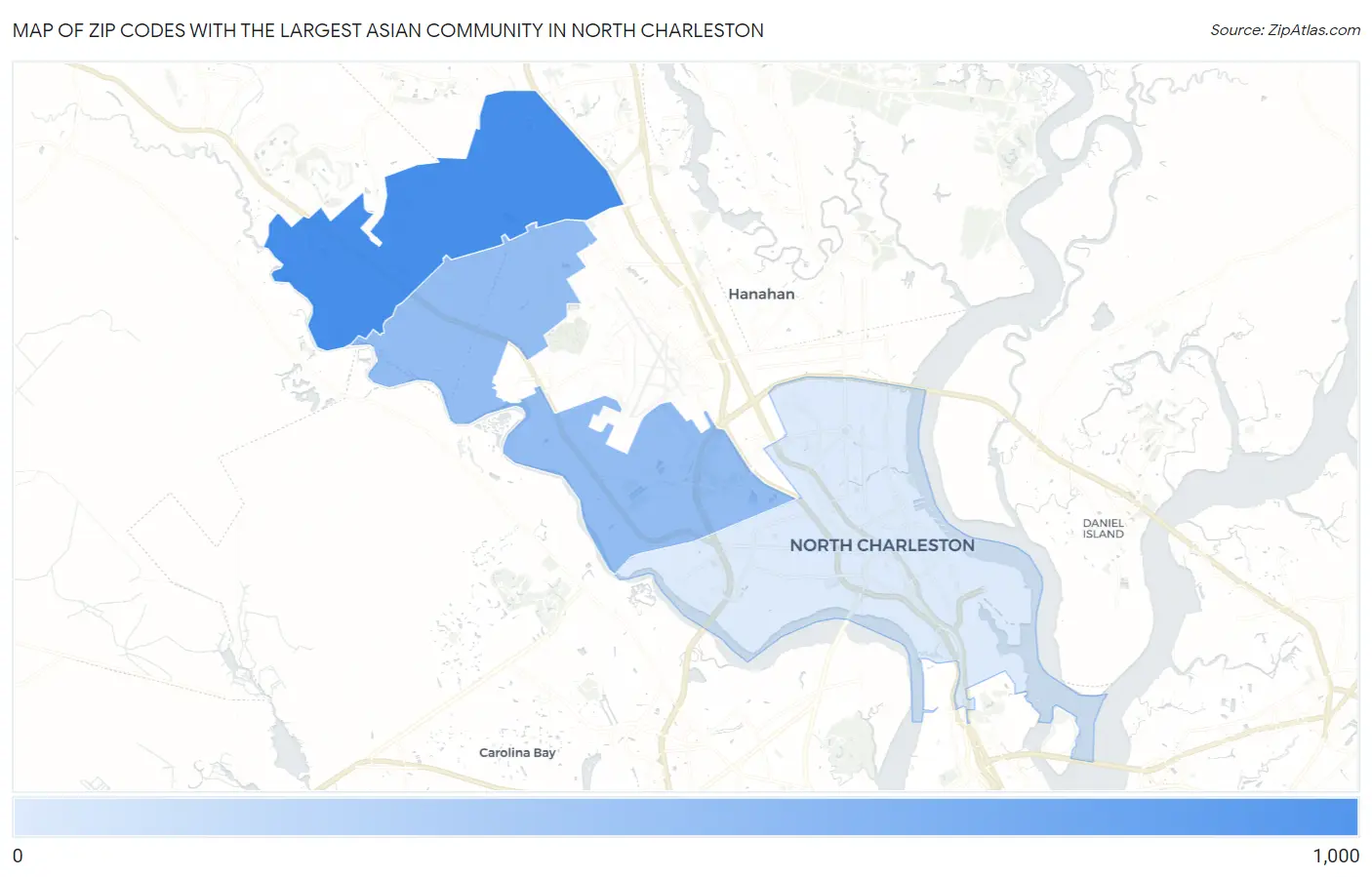 Zip Codes with the Largest Asian Community in North Charleston Map