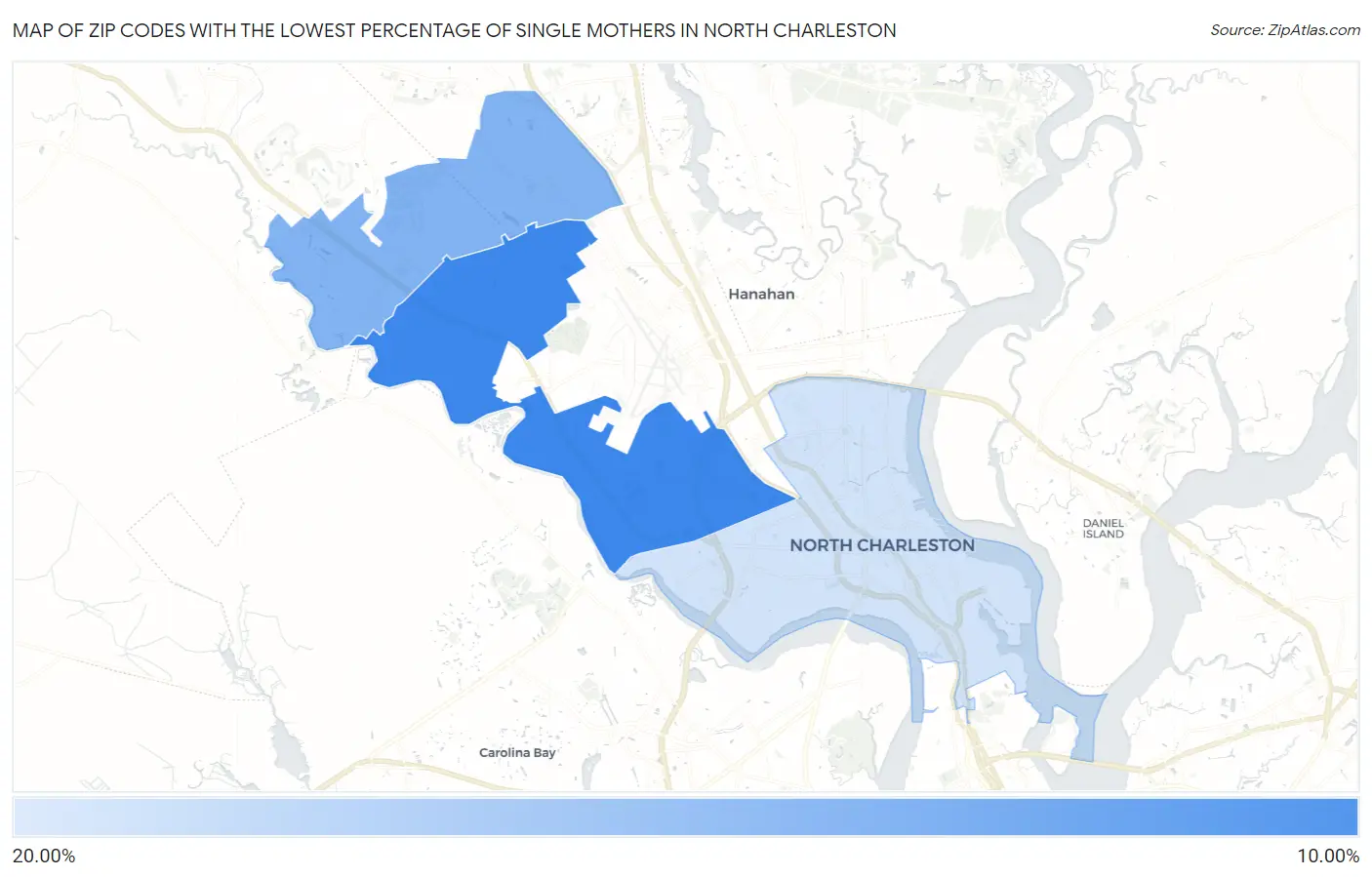 Zip Codes with the Lowest Percentage of Single Mothers in North Charleston Map