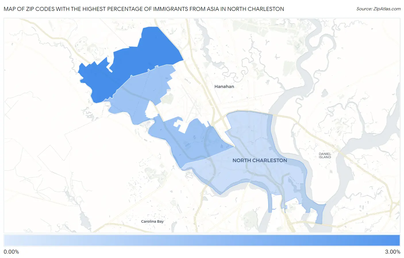 Zip Codes with the Highest Percentage of Immigrants from Asia in North Charleston Map