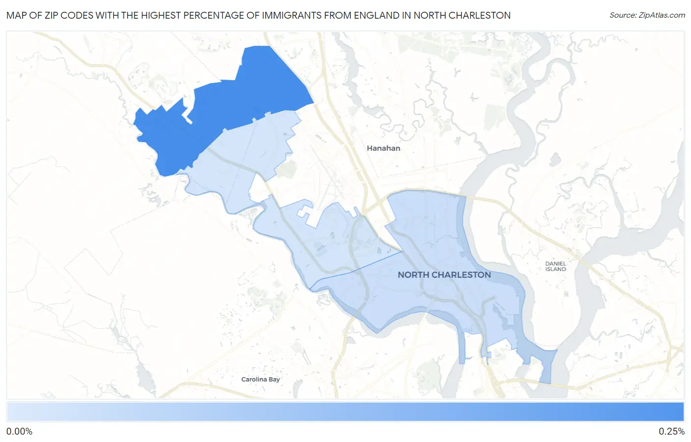 Zip Codes with the Highest Percentage of Immigrants from England in North Charleston Map