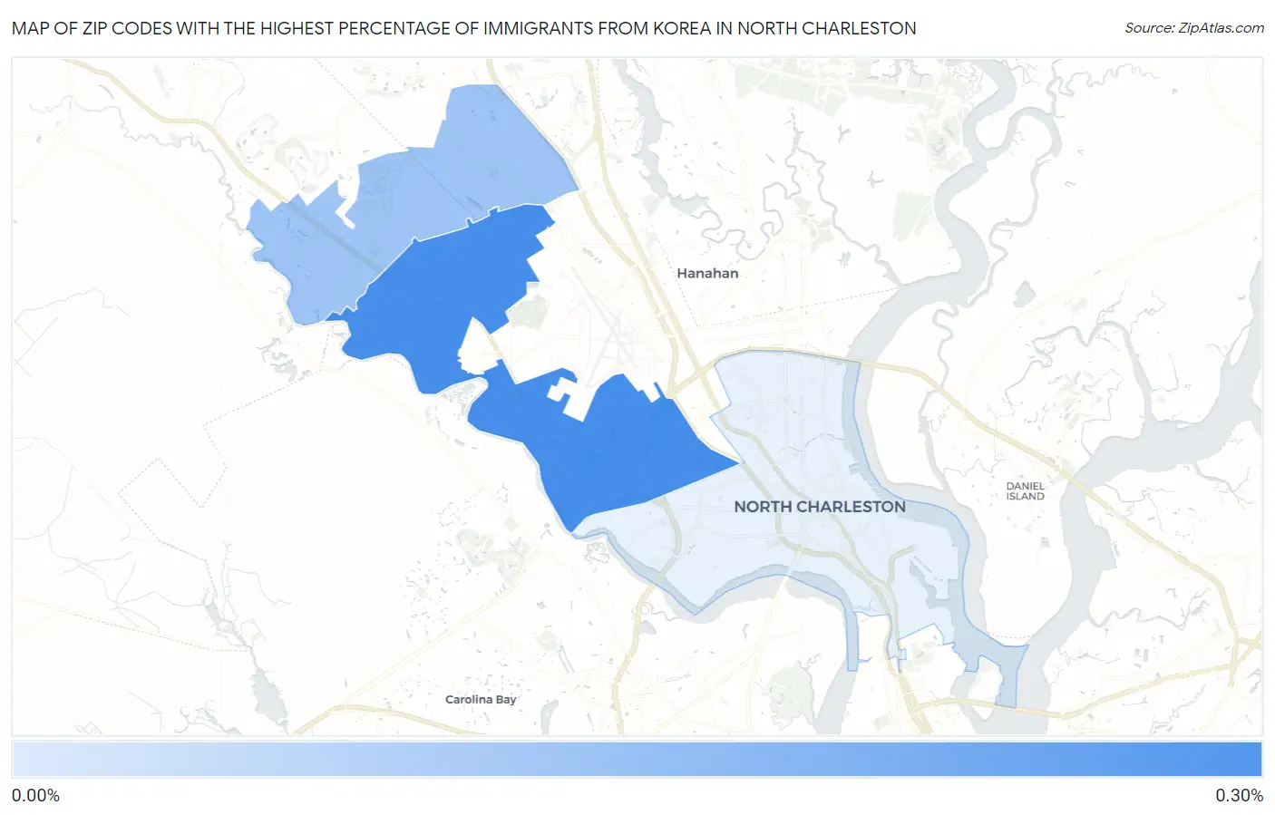 Zip Codes with the Highest Percentage of Immigrants from Korea in North Charleston Map